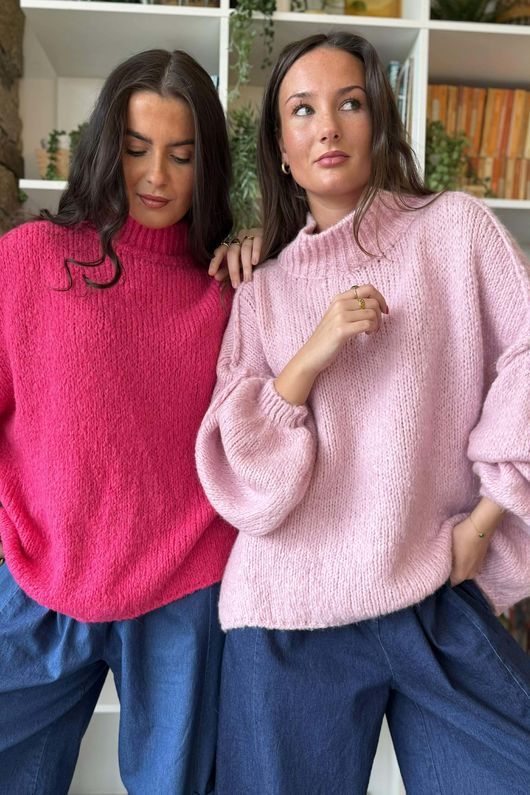 Big Softie Funnel Grunge Knit Hot Pink 